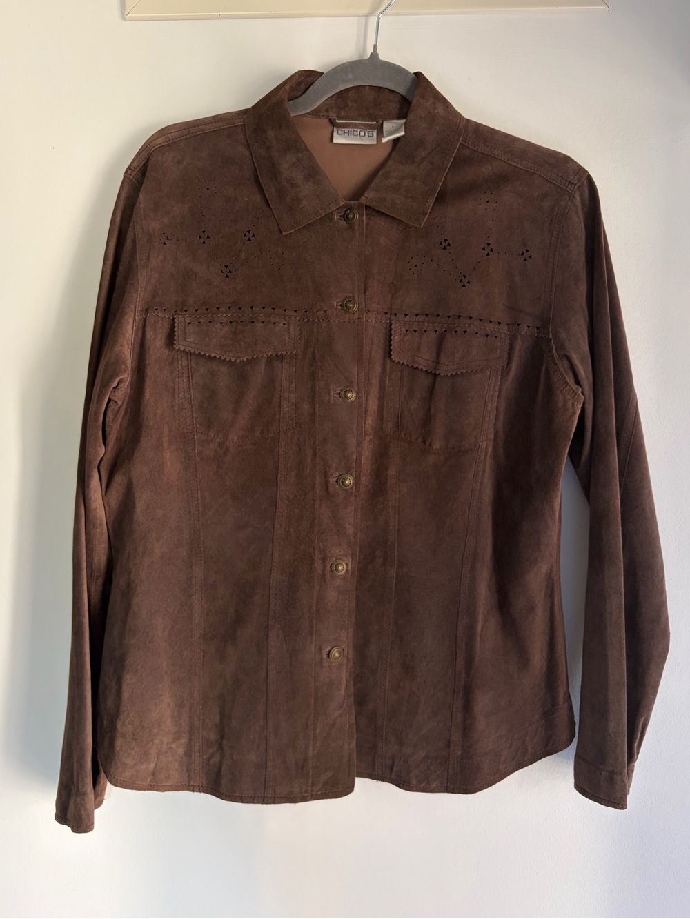 Chico’s 100% Leather Brown Shirt Jacket - Small